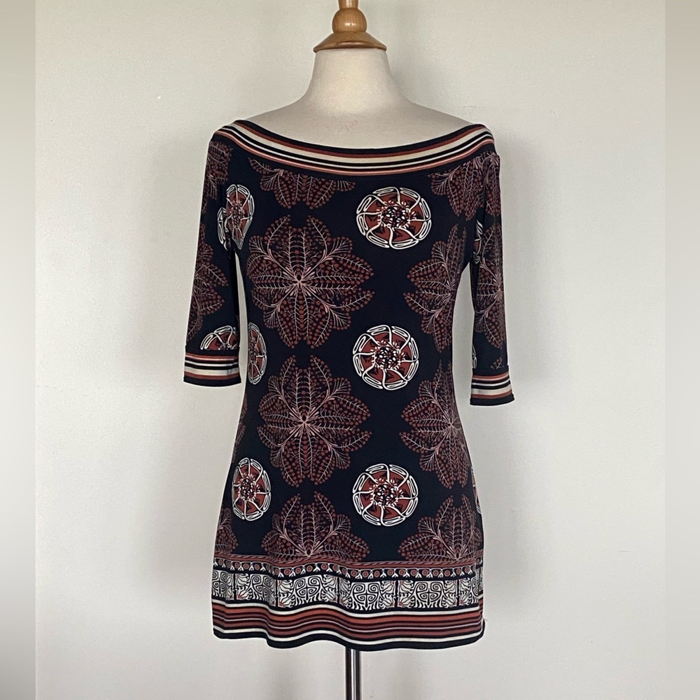 Max Studio Black & Rust Patterned Boatneck Tunic … - image 1